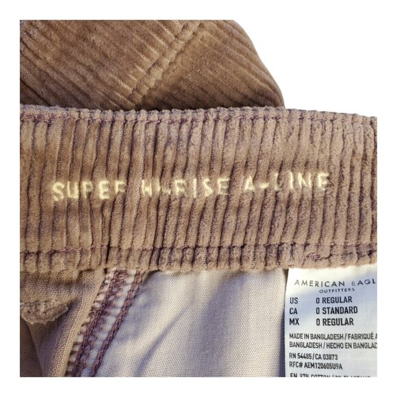 AMERICAN EAGLE SZ 0 Super Hi-rise A-Line Super Stretch Corduroy Zip Up Skirt - Picture 10 of 13
